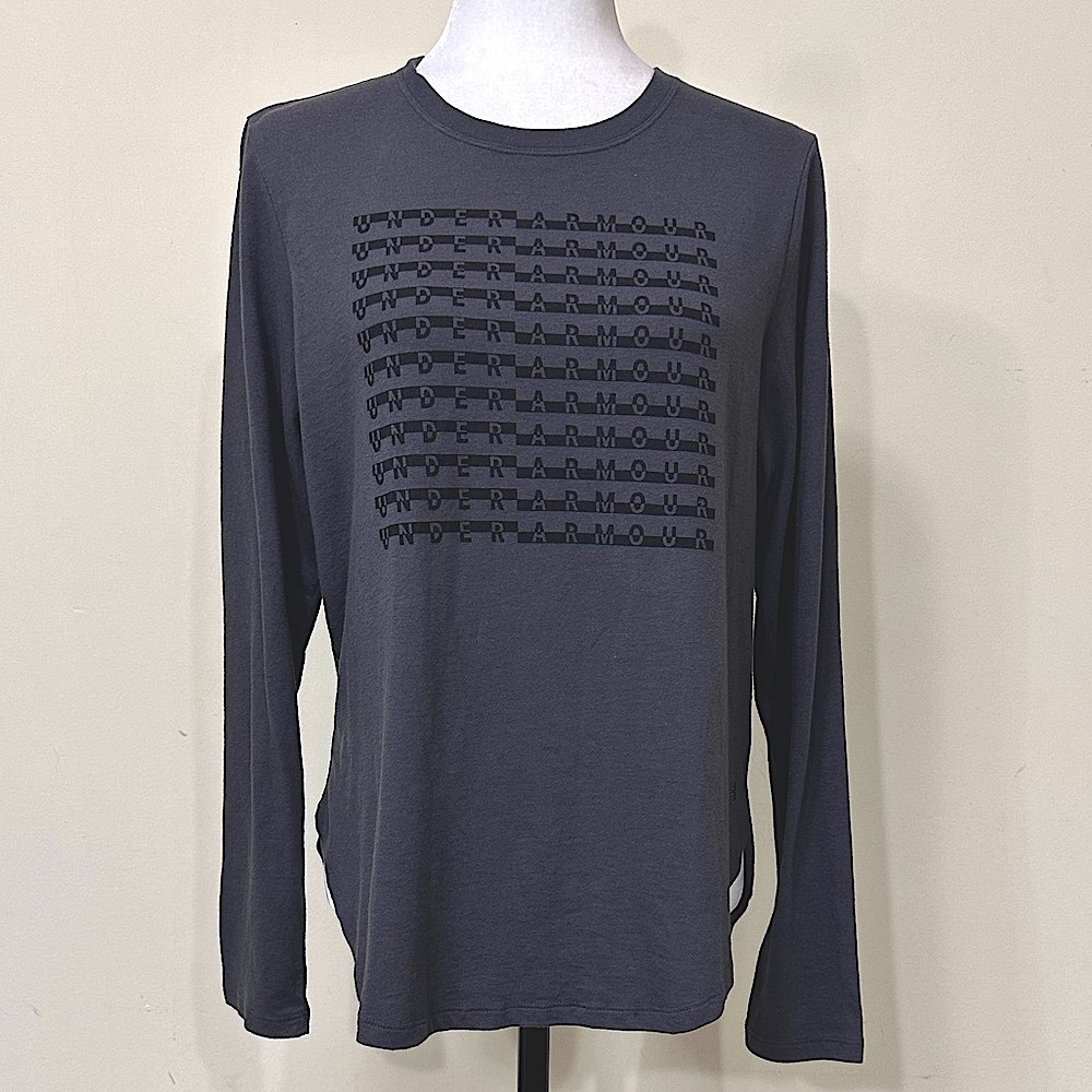 EUC Under Armour Deep Gray Black Heat Gear Long Sleeve Pullover Top T-Shirt L